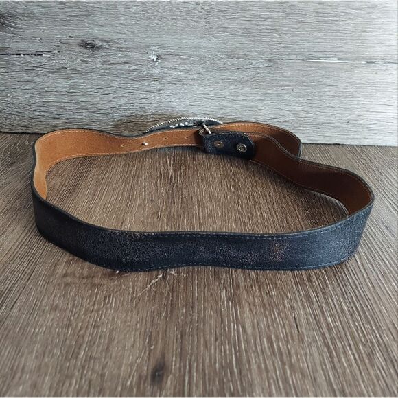 Leatherock Ladies Genuine Black Leather Belt Rhinestone Buckle Size Medium 34 main image 5